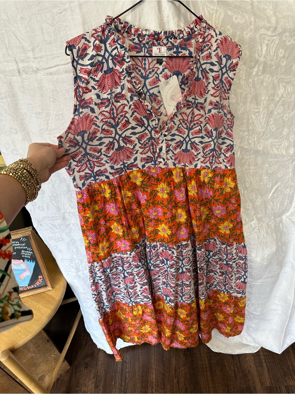 Sleeveless Maxi Dress in Pink, Orange & Blue Floral